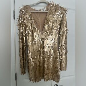Gold sheer dress with mini shingles.